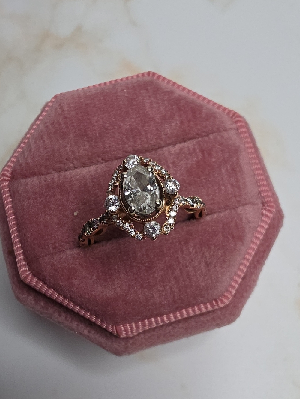 Helzberg Zac Possen Elsa Oval Diamond Engagement Ring in 14K Rose Gold 1 Ct Tw
